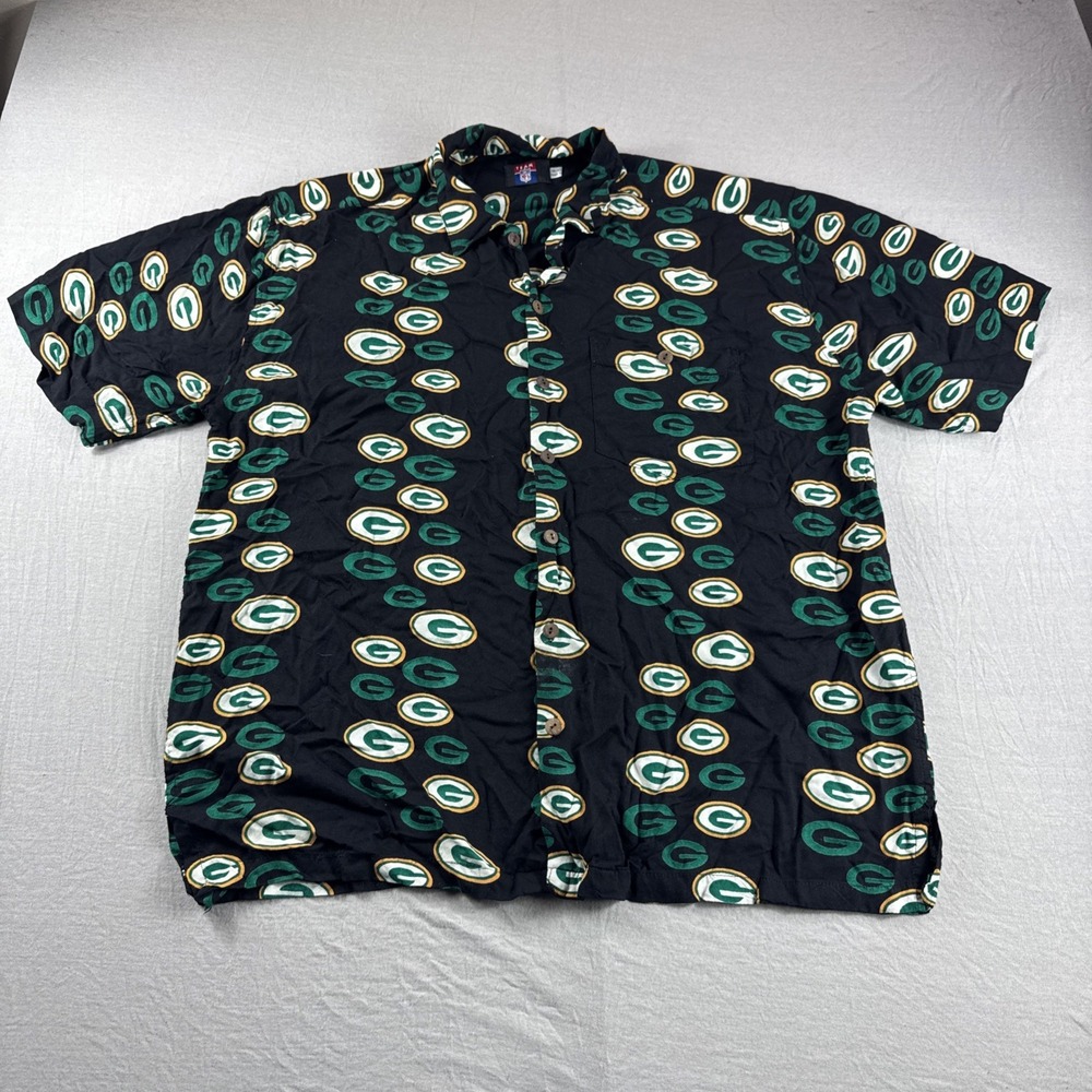 Vintage Green Bay Packers Ralph Marlin Team NFL Shirt Mens L Hawaiian Aloha READ